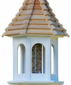 The Birdhouse Chick Vinyl Bird Feeders Gazebo Bird Feeder-Vinyl With Cypress Roof 10x28