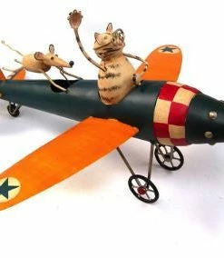 Blue Handworks Cat Aviator Whirligig With Pole