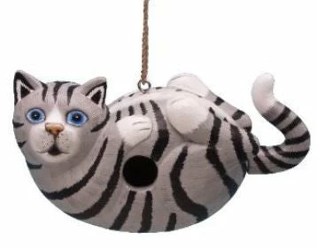 Bobbo Unique Birdhouses Grey Tabby Cat Wooden Birdhouse 3 Bobbo Unique Birdhouses Grey Tabby Cat Wooden Birdhouse