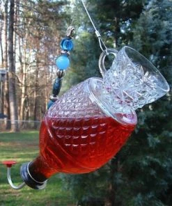 Borderline Hummingbird Feeders Cut Glass Tea Cup Hummingbird Feeder