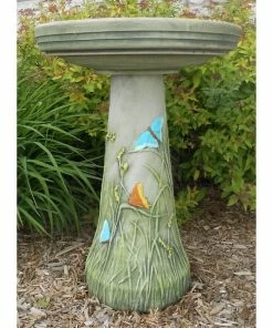 Burley Clay Butterfly Meadow Bird Bath-Locking Top Staked & Pedestal Bird Baths