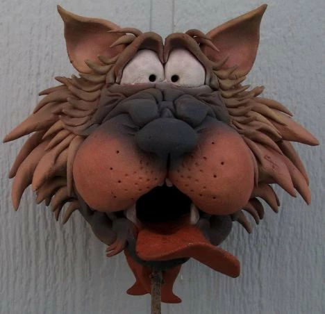 Doug Fey Dog & Cat Ceramic Birdhouse Zany Cat-3 Ceramic Birdhouse 3 Doug Fey Dog & Cat Ceramic Birdhouse Zany Cat-3 Ceramic Birdhouse