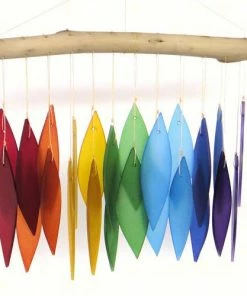 The Birdhouse Chick Rainbow Glass & Driftwood Wind Chime Wind Chimes
