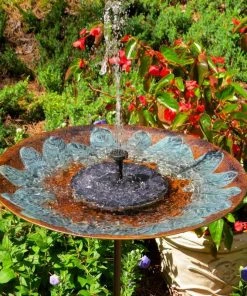 The Birdhouse Chick Staked & Pedestal Bird Baths Brass Leaves Solar Bubbler Bird Bath